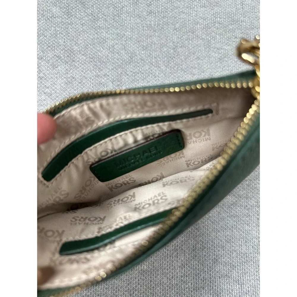 Michael Kors baby bag wristlet green leather with gold metal